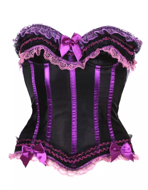 Black & Purple Satin Corset Bustier Size 10 Aus Sizing Padded Underwire Cups