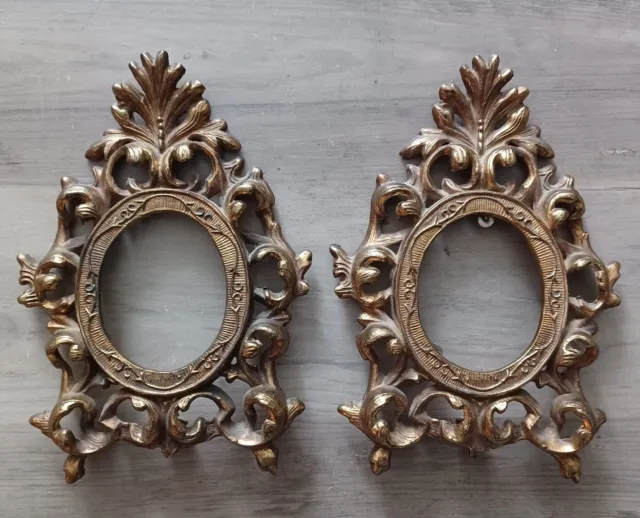 Vintage Ornate Brass Picture Frame Rococo Hollywood Regency Heavy Set of 2