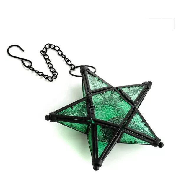 1x Hanging Glass Metal Star Candle Holder Lantern Home Party Decor