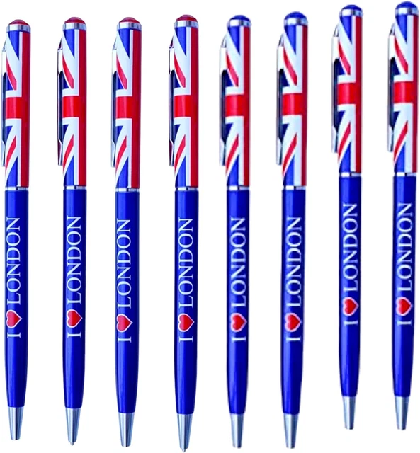 Souvenirs London Pens Union Jack Blue I Love London Pens Set of 8 British Gift