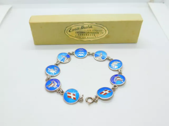 Danish Sterling Silver & Enamel Panel Bracelet Original Box Mid-Century c1950