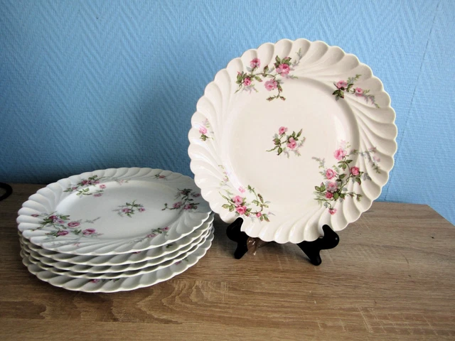 HAVILAND LIMOGES 5 assiettes modèle Sylvie torsadé décor de rose bleu. EUR 35,00 - FR