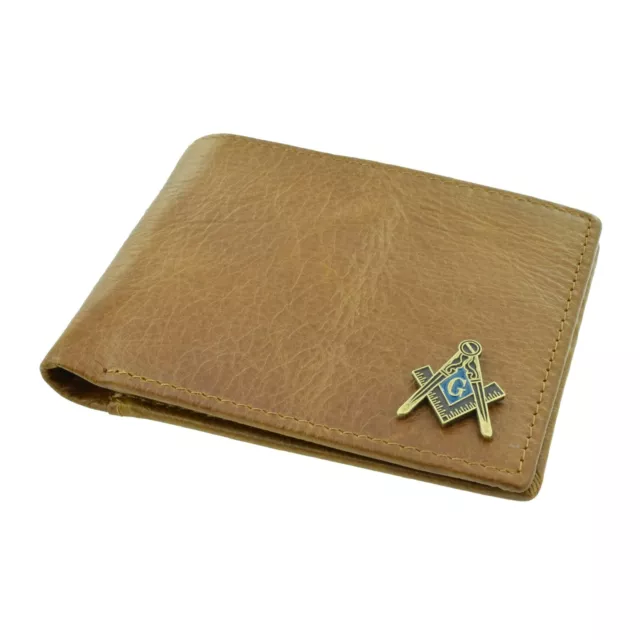 Classic Style Brown Leather Wallet with a Masonic Regalia with G Emblem