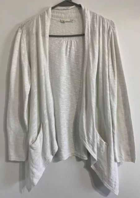 Eileen Fisher Cardigan Sweater Women's M White Linen Blend Open Front Pockets