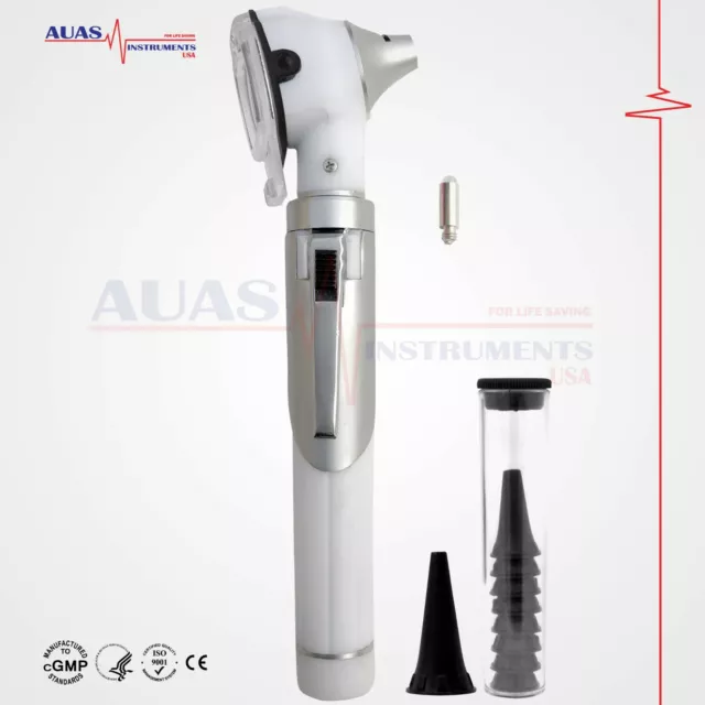 FIBER OPTIC MINI OTOSCOPE Ophthalmoscope EXAM LED Diagnostic ENT SET WHITE 3