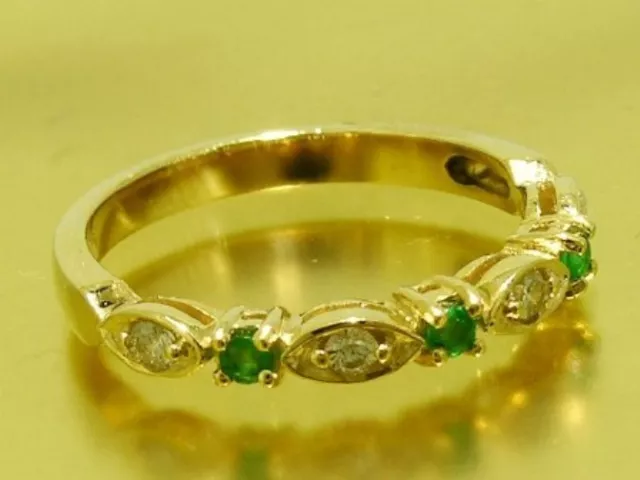 R103- Solid 9K Yellow Gold NATURAL DIAMOND & Emerald Eternity Ring size M