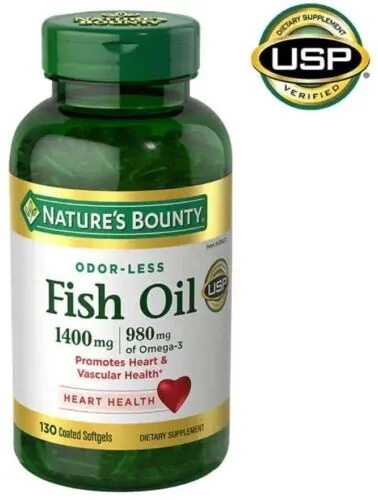 Nature's Bounty ODOR-LESS Fish Oil 1400mg 980mg Omega-3 130 Softgels EXP-12/2025