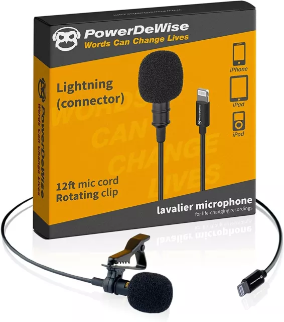 PowerDeWise Professionelles Lavalier Mikrofon kompatibel mit iPhone 8, 7, X, 11