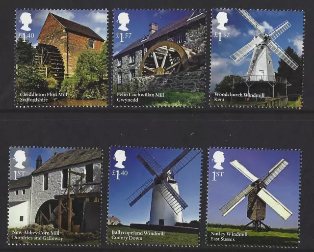 Great Britain 2017 Windmills And Watermills Set Of 6 Singles Unmounted Mint, Mnh