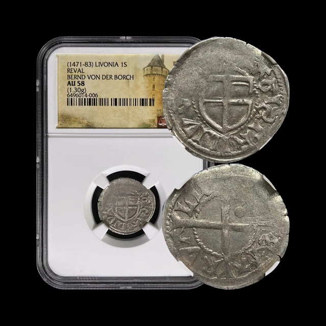 LIVONIA. 1471, Schilling, Silver - NGC AU58 - Teutonic Order, Reval, Tallinn 006