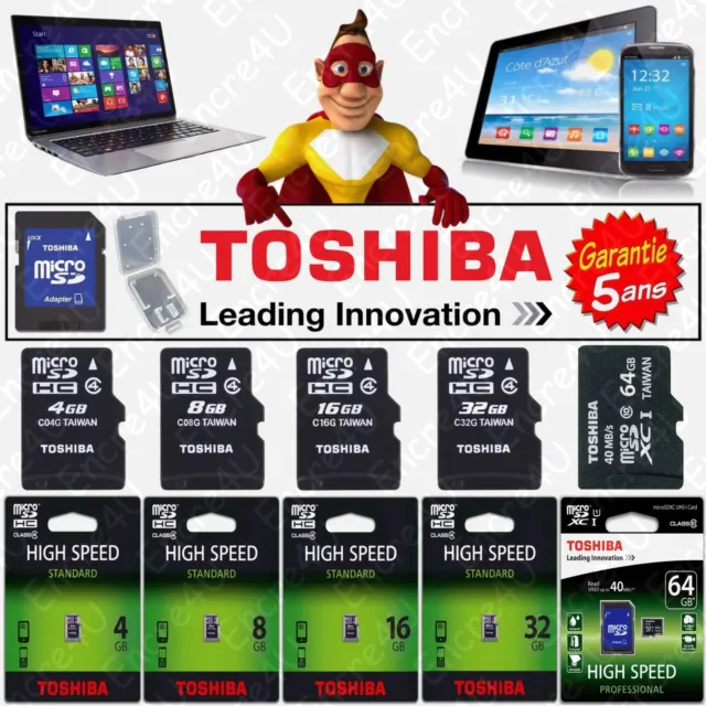 Carte Mémoire 2 4 8 16 32 64 GB GO TOSHIBA Micro SDHC XC pour téléphone Samsung