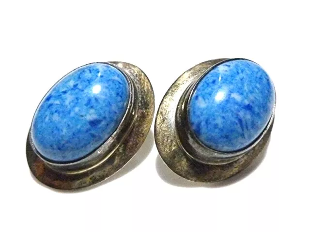 Southwestern Style Blue Stone Womens Sterling Silver Estate Shield Earrings