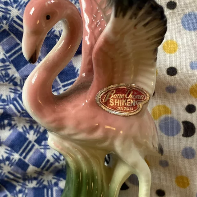 Vintage Pink Flamingo Bone China Figure Miniature 2inch Small Shiken Japan