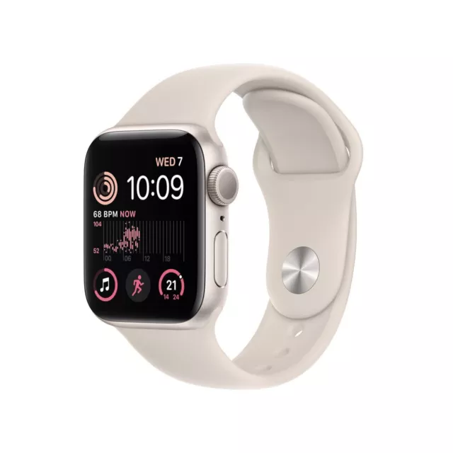 Apple Watch SE (2022) Custodia in alluminio Starlight 40 mm con cinturino sportivo, regolare...