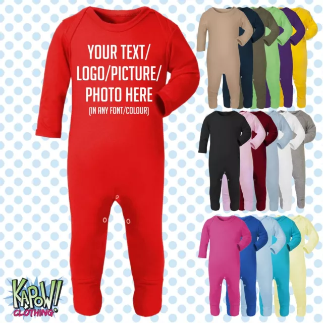 Custom Personalised Baby Grow ROMPER Sleep Suit Gift-Choose text/logo-18 colours
