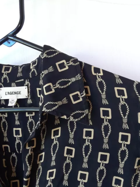 L'Agence Nina Silk Blouse Button Down Shirt Long Sleeve Black Gold Keyring NWOT!