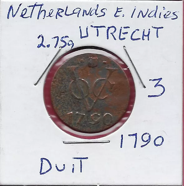 Netherlands East Indies,Utrecht 1 Duit 1790 Crowned Arms With Lion Supporters,Vo