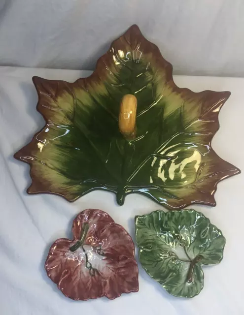 LOT of 3 Leaves- 1 Serving Dish and Pair of Leaf Shaped Trinket Candy Dish Sadek