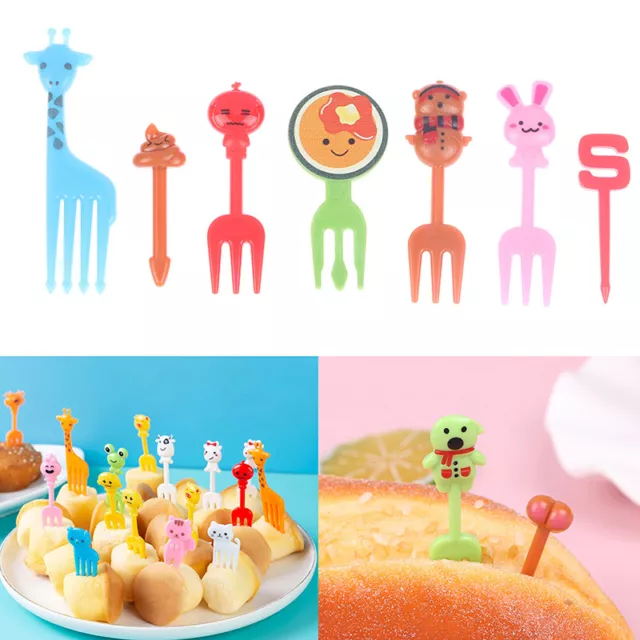 8/10/26Pcs Mini Cartoon Food Pick Kid Food Fruit Fork Bento Box Decor Reusa-ln