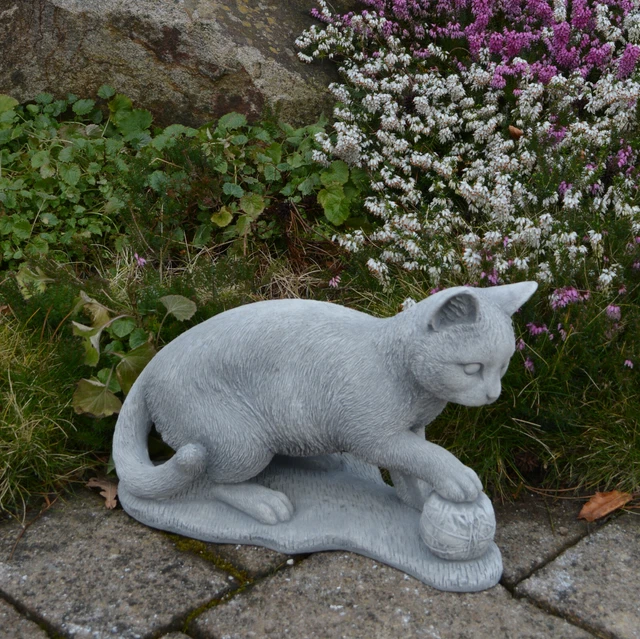 Stehende Katze Steinfigur – Höhe 40 Cm, 12 Kg, Frostsicher, Grau, Für Garten & Außenbereich