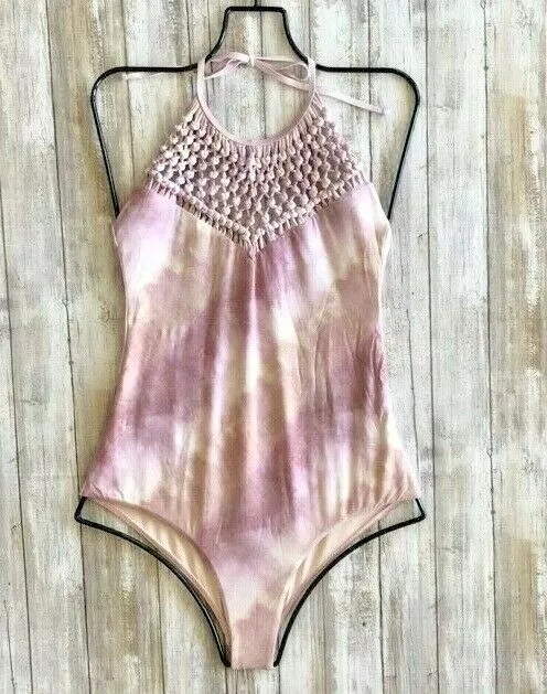 Billabong Today's Vibe High Neck Macrame One Piece Bodysuit Swimsuit (L) Nwt