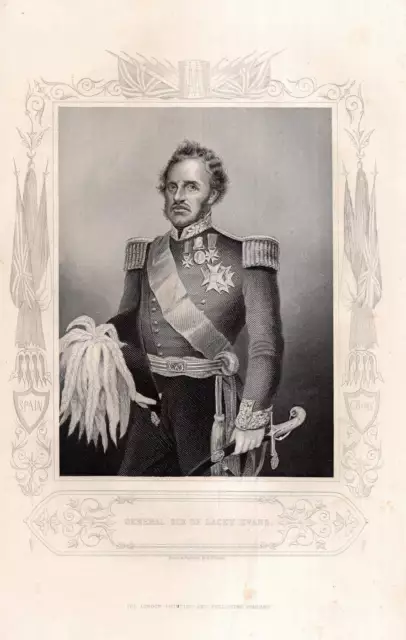 c1860 Sir George De Lacy Evans General Krimkrieg Politiker Stahlstich-Porträt