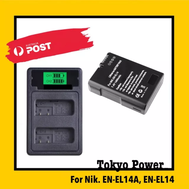 EN-EL14 EN-EL14A ENEL14 EN EL14 Battery for Nikon D5100 D5200 + Dual Charger