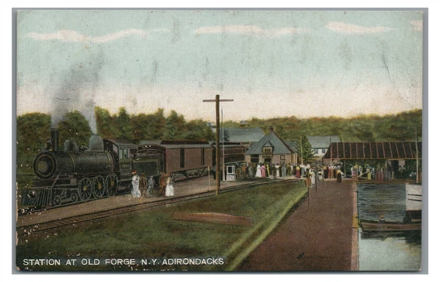 Railroad Train Station OLD FORGE NY Adirondack Mountains Vintage Postcard