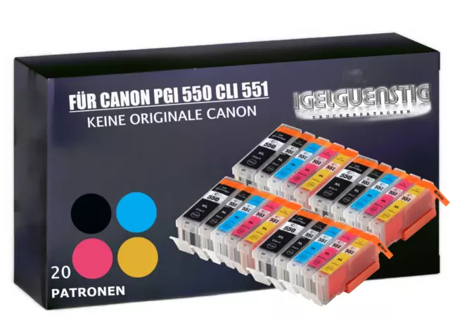 20x DRUCKER PATRONE mit CHIP für CANON PIXMA IP7250 MG5450 MG5550 MX725 MX925