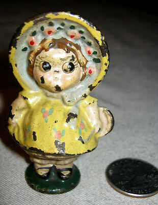 Antique Hubley Dolly Dimple Girl Dress Cast Iron Art Statue Doll Toy Paperweight