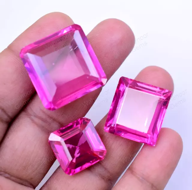 AAA+ 131.30 CT Natürlich Mogok Pink Rubin Smaragd Zertifiziert 3 Stück Edelstein