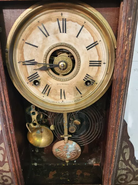 Antique Seth Thomas Wall Mantle Clock Runs Parts Repair