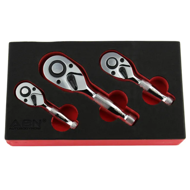 ABN Stubby 3 Piece Ratchet Tools - Thumb Wheel Ratchet Set 3/8 1/4 1/2in Drive