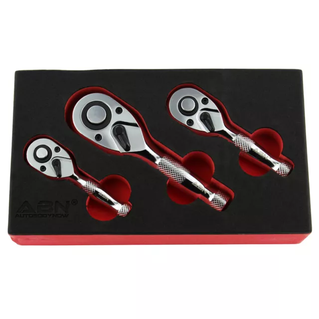 ABN Stubby 3 Piece Ratchet Tools - Thumb Wheel Ratchet Set 3/8 1/4 1/2in Drive
