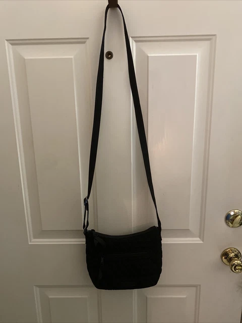 Vera Bradley Hipster Microfiber Classic Black Crossbody Quilted Bag solid black