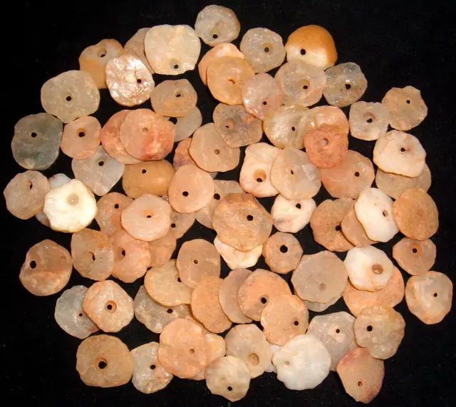 (80) Sahara Neolithic Quartz Disk Beads 12-15mm Ancient African Artifacts