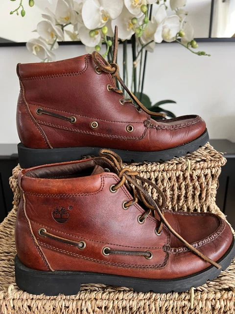 Timber Men VINTAGE TIMBERLAND MEN'S 3-Eye Moc Toe Chukka Lug Boots Leather Size 8 ...