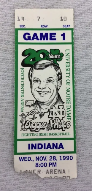 1990 11/28 Indiana at Notre Dame Basketball Ticket Stub