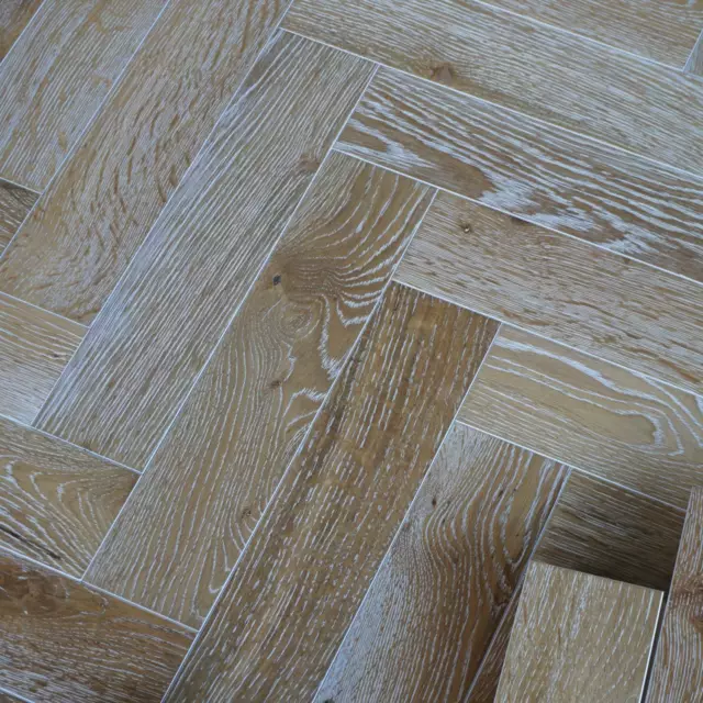 40CM Traditional Smoked White Oiled Oak Herringbone Parquet Wood Floor ECHG