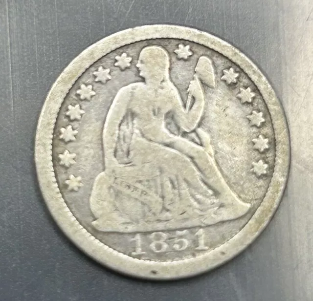 1851 Liberty Seated Dime Very Good Details 90% US Silver Coin- Zm