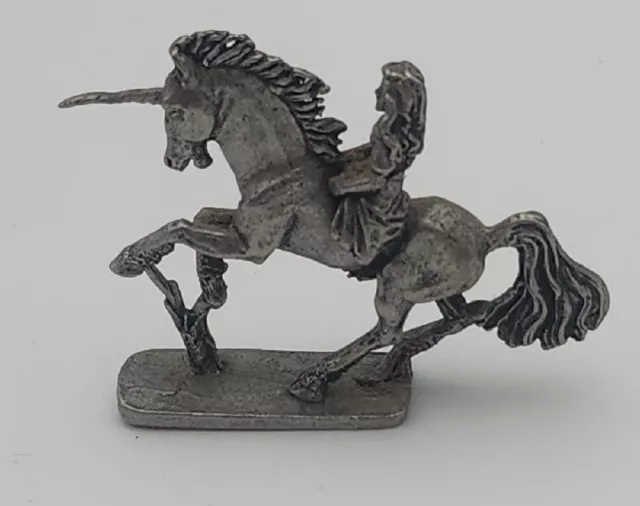 Vintage 1983 Ral Partha Pewter girl riding on Unicorn figurine
