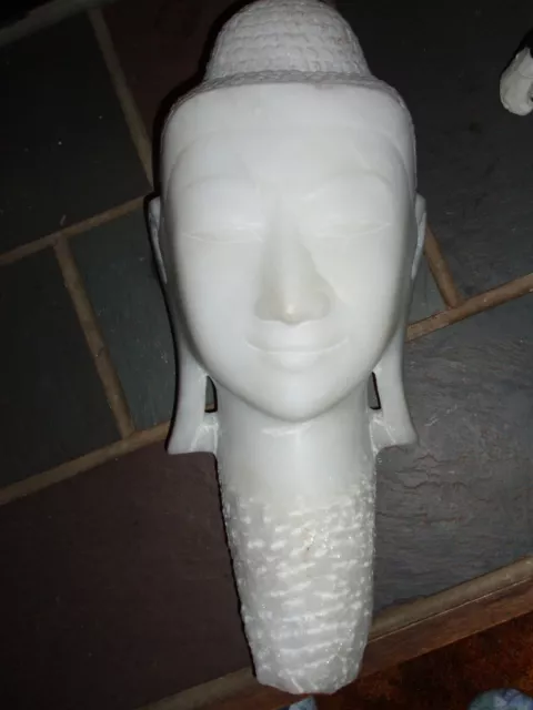 HAND CARVED BUDDHA BUST--LARGE-16 in.tall--WHITE ALABASTER, BURMA (MYAMAR) 1959