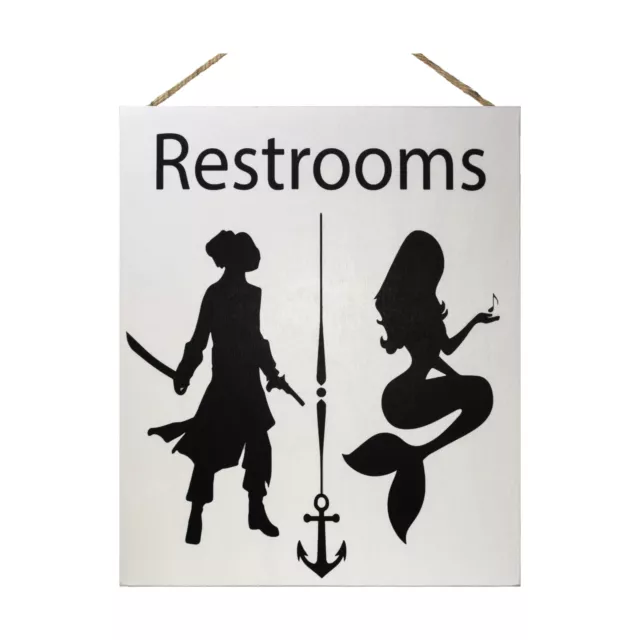 JennyGems Funny Mermaid Pirate Sign, Funny Restroom Sign, Mermaid Bathroom Decor