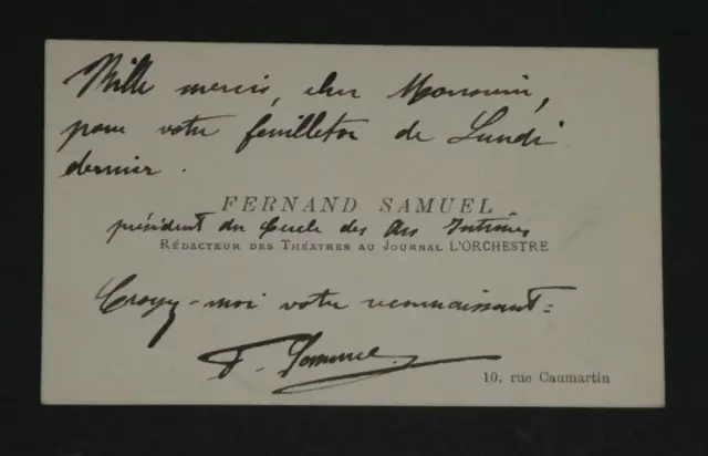 Fernand SAMUEL - Carte de visite autographe signée