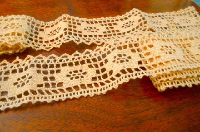 Vintage Filet Crochet Lace Trim 2.5 yards 1 5/8" Wide Beige