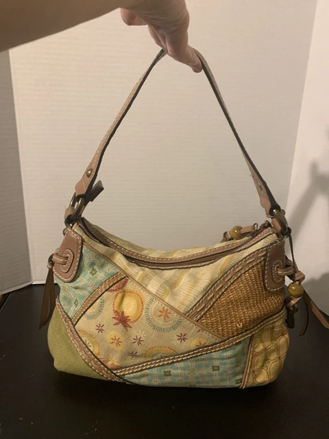 FOSSIL Shoulderbag PURSE Patchwork CANVAS and WOVEN FIBERS and KEY READ
