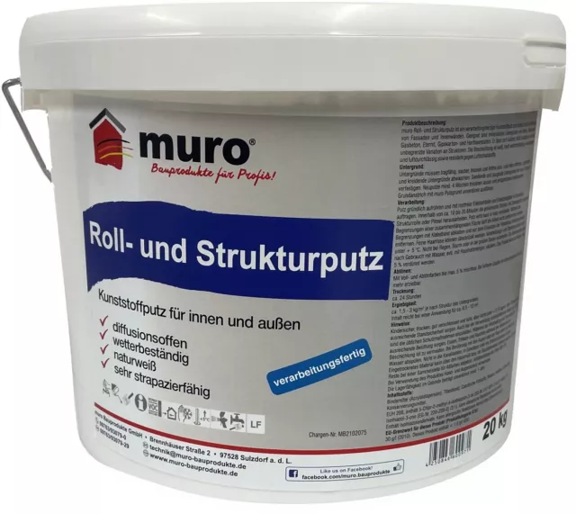 (GP.2,75€/kg) 20kg Putz von der Rolle Weiss Rollputz Streichputz innen & Außen