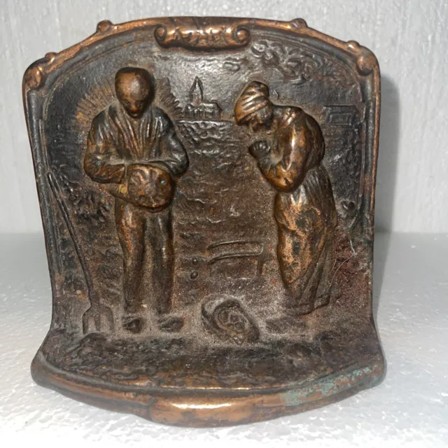 Antique Cast Iron Bookend; "Life at the Hearth" 1830's Just 1, Doorstop/bookend