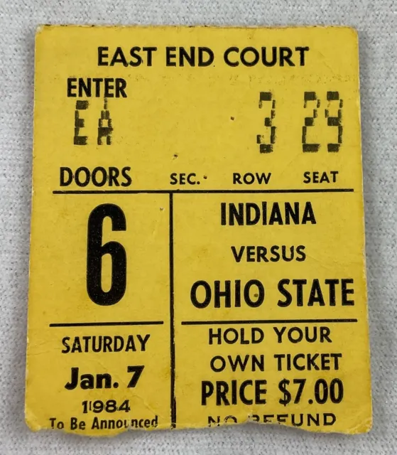 CBK 1984 01/07 Indiana at Ohio State Basketball Ticket-Steve Alford