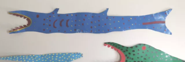R A MILLER Outsider Visionary Folk Art "SHARK!!" Painted on Roofing Tin